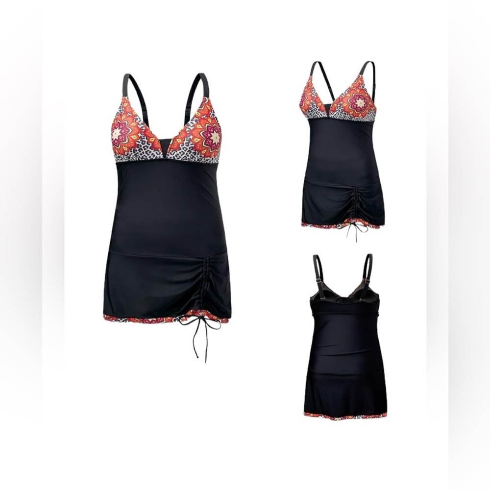 NWOT Bsubseach One Piece Tankini Tummy Control Swimsuits V Neck Drawstrings - Picture 7 of 8
